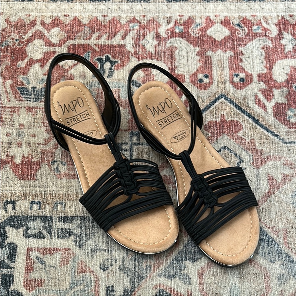 Impo Black and Tan Sandals with Criss-Cross Straps New!